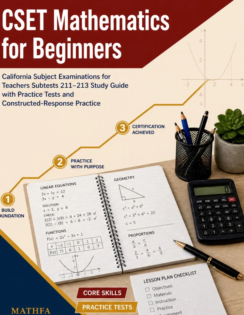 CSET Mathematics for Beginners — CSET Mathematics math study guide and practice tests book cover
