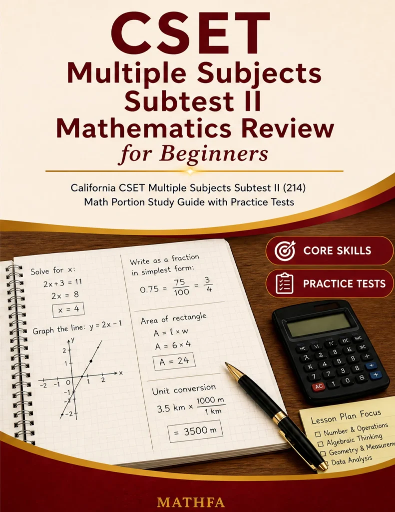 CSET Multiple Subjects Subtest II Mathematics Review for Beginners — CSET Multiple Subjects Subtest II Mathematics math study guide and practice tests book cover