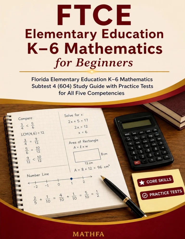 FTCE Elementary Education K-6 Mathematics for Beginners — FTCE Elementary Education K-6 Mathematics math study guide and practice tests book cover