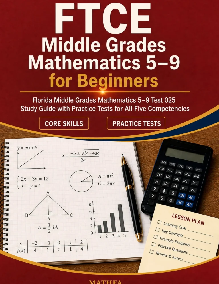 FTCE Middle Grades Mathematics 5-9 for Beginners — FTCE Middle Grades Mathematics 5-9 math study guide and practice tests book cover