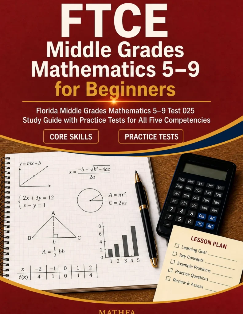 FTCE Middle Grades Mathematics 5-9 for Beginners — FTCE Middle Grades Mathematics 5-9 math study guide and practice tests book cover