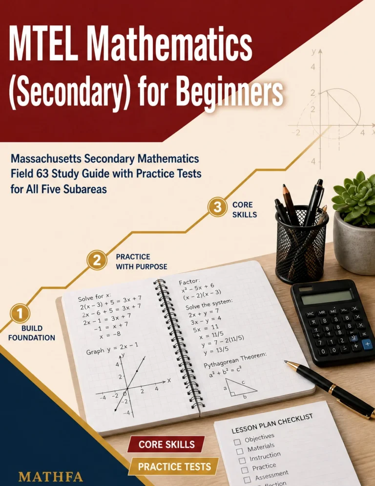 MTEL Mathematics Secondary for Beginners — MTEL Mathematics Secondary math study guide and practice tests book cover