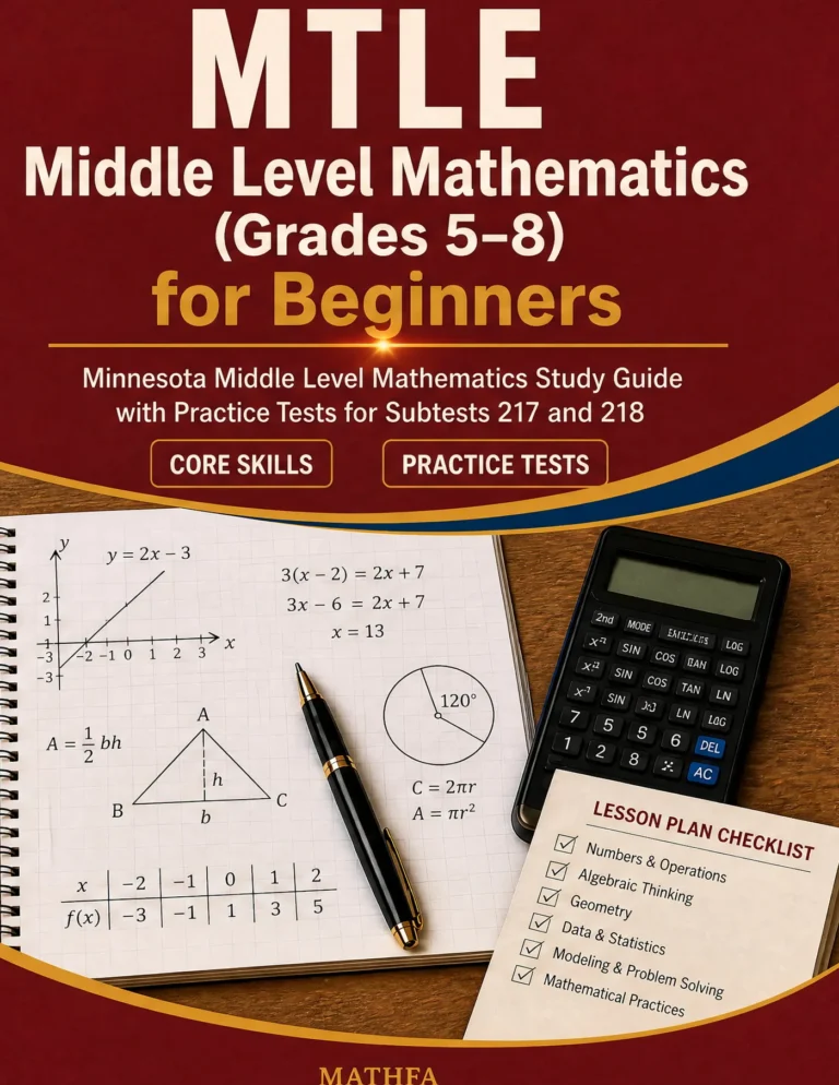 MTLE Middle Level Mathematics Grades 5-8 for Beginners — MTLE Middle Level Mathematics Grades 5-8 math study guide and practice tests book cover