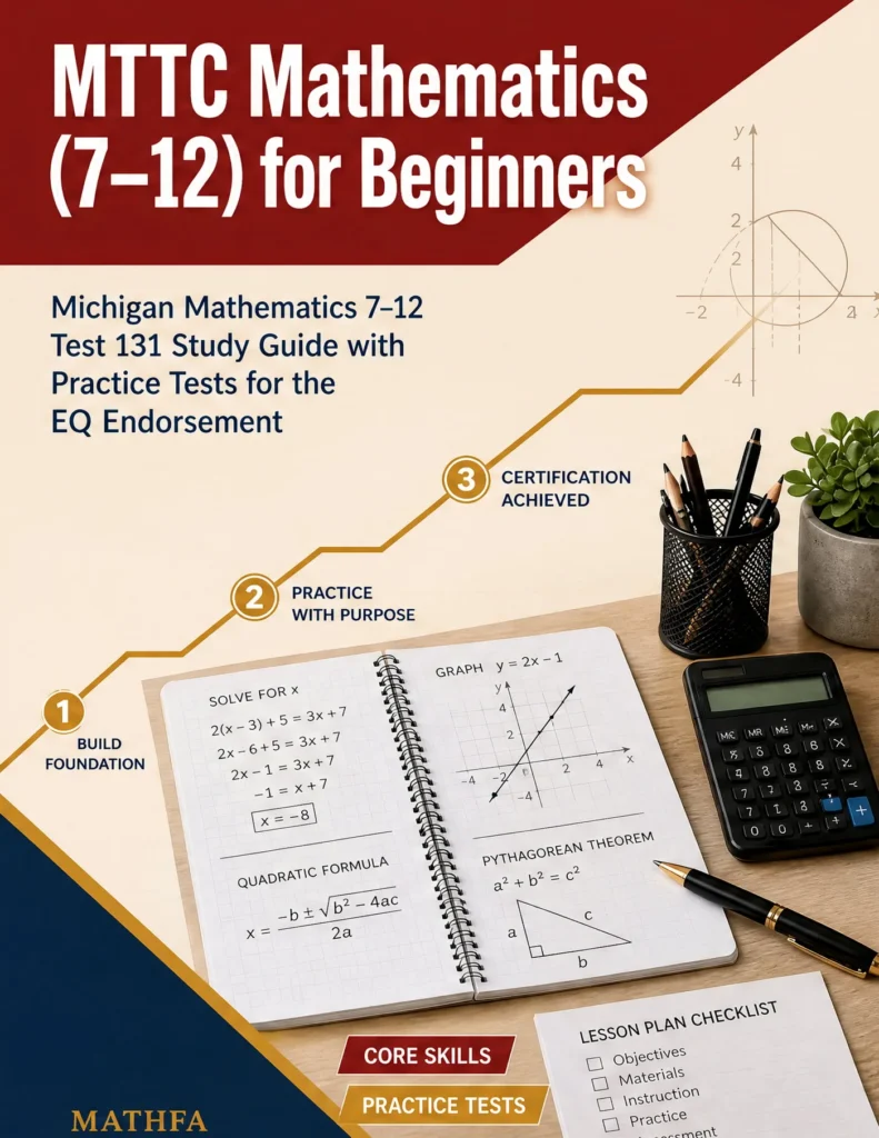MTTC Mathematics 7-12 for Beginners — MTTC Mathematics 7-12 math study guide and practice tests book cover