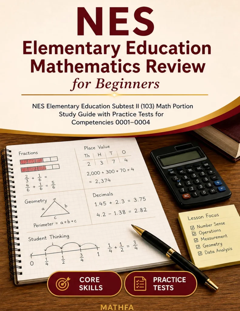 NES Elementary Education Mathematics Review for Beginners — NES Elementary Education Mathematics math study guide and practice tests book cover