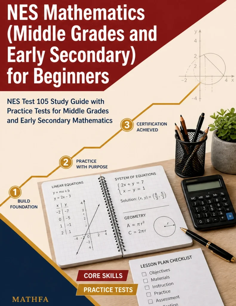 NES Mathematics Middle Grades and Early Secondary for Beginners — NES Mathematics Middle Grades and Early Secondary math study guide and practice tests book cover