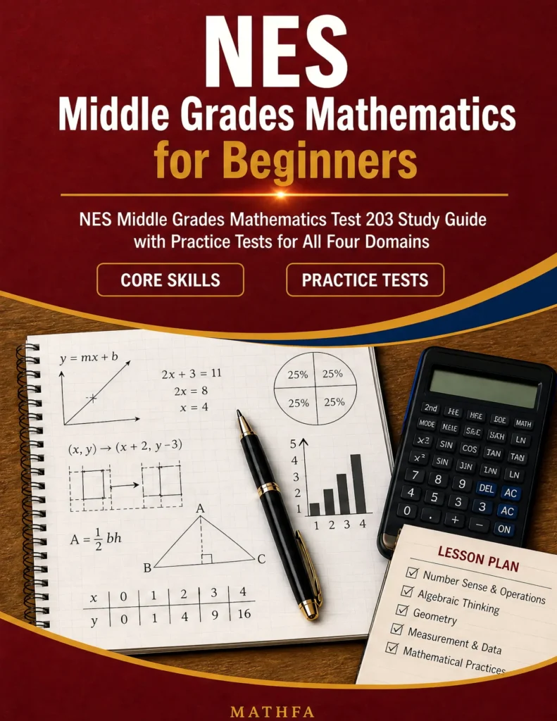 NES Middle Grades Mathematics for Beginners — NES Middle Grades Mathematics math study guide and practice tests book cover