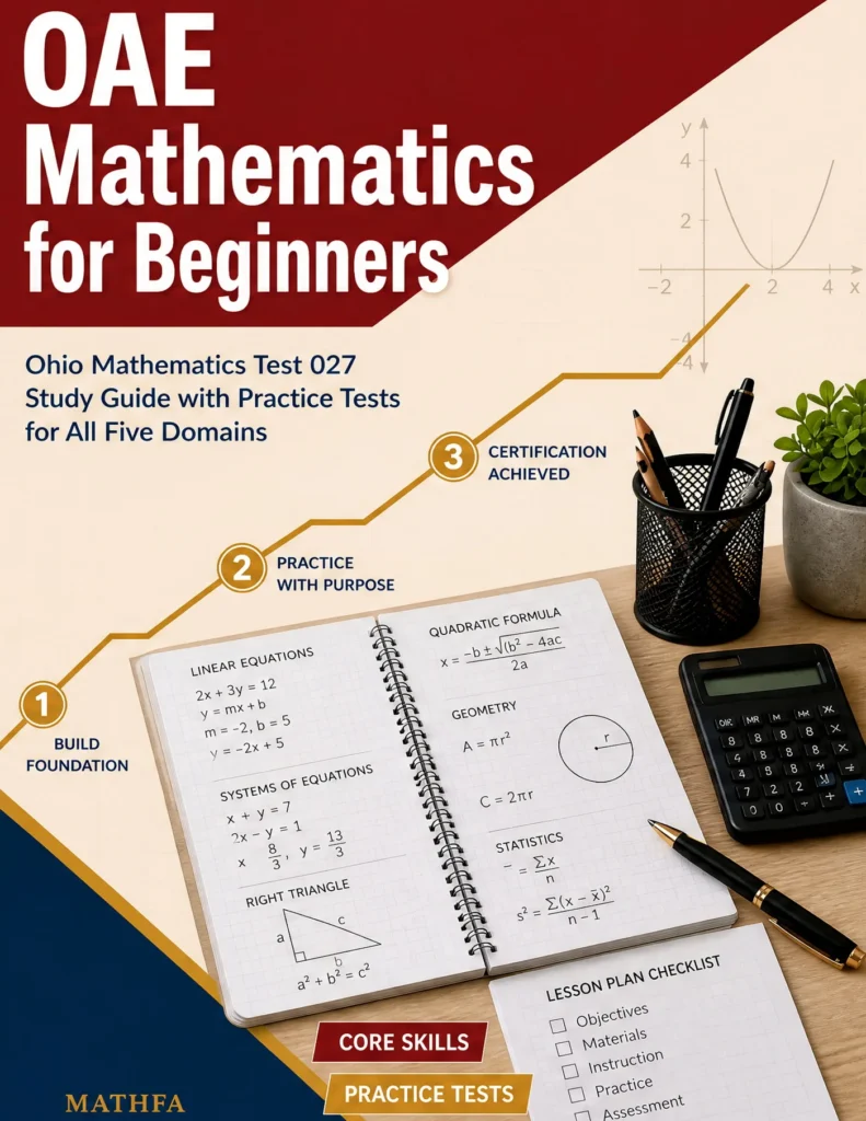 OAE Mathematics for Beginners — OAE Mathematics math study guide and practice tests book cover