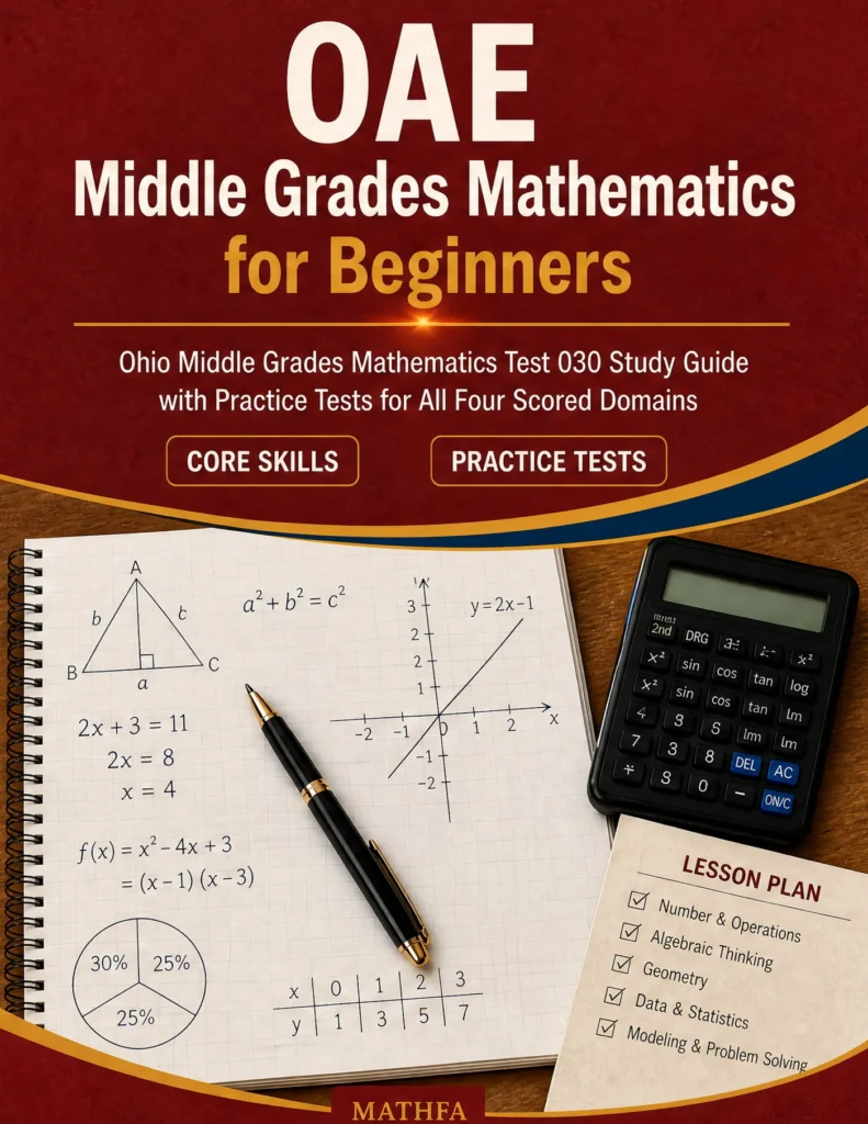 OAE Middle Grades Mathematics for Beginners — OAE Middle Grades Mathematics math study guide and practice tests book cover