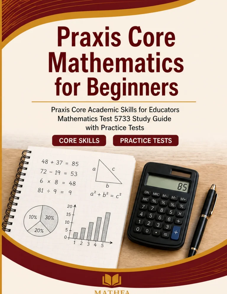 Praxis Core Mathematics for Beginners — Praxis Core Mathematics math study guide and practice tests book cover