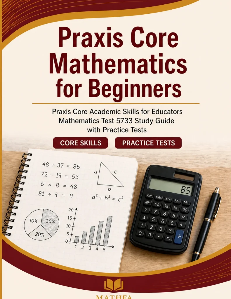 Praxis Core Mathematics for Beginners — Praxis Core Mathematics math study guide and practice tests book cover