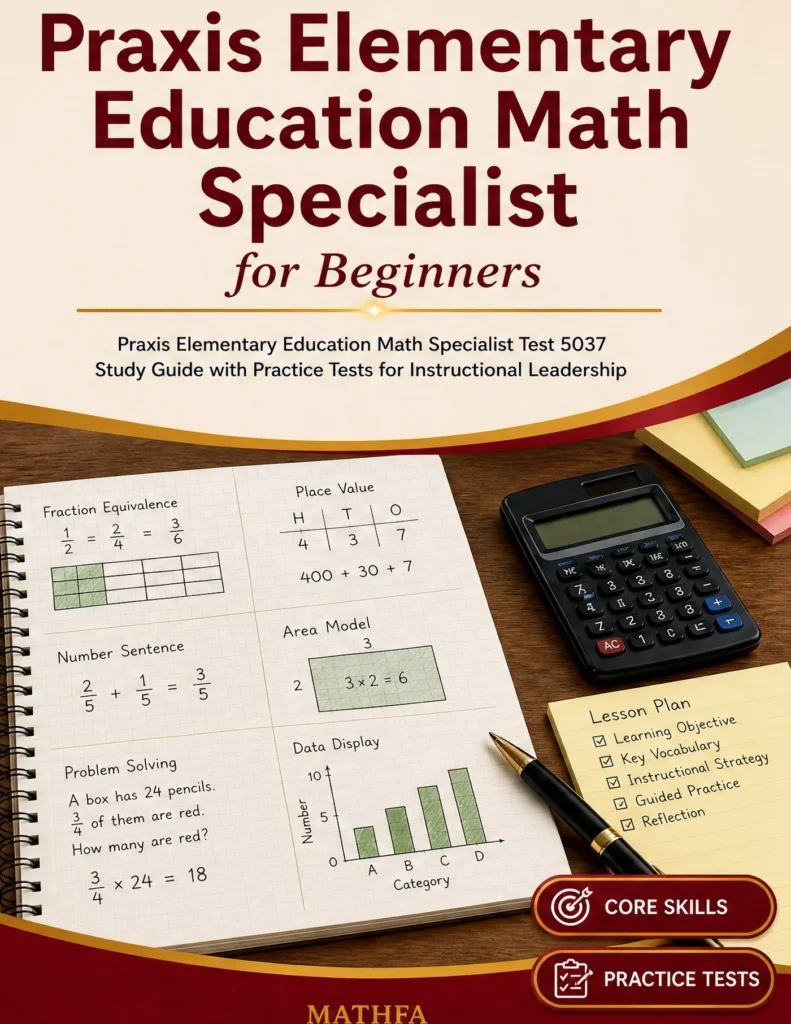 Praxis Elementary Education Math Specialist for Beginners — Praxis Elementary Education Math Specialist math study guide and practice tests book cover