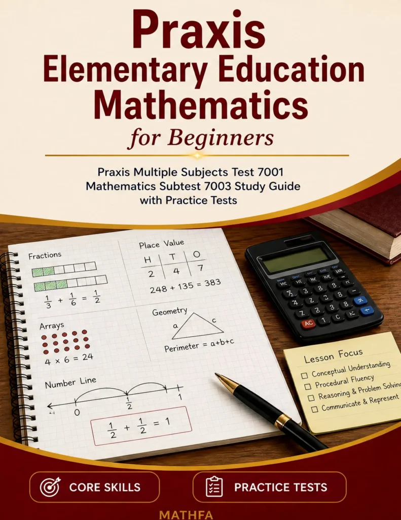 Praxis Elementary Education Mathematics for Beginners — Praxis Elementary Education Mathematics math study guide and practice tests book cover