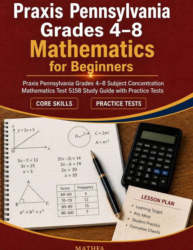 Praxis Pennsylvania Grades 4-8 Mathematics for Beginners — Praxis Pennsylvania Grades 4-8 Mathematics math study guide and practice tests book cover