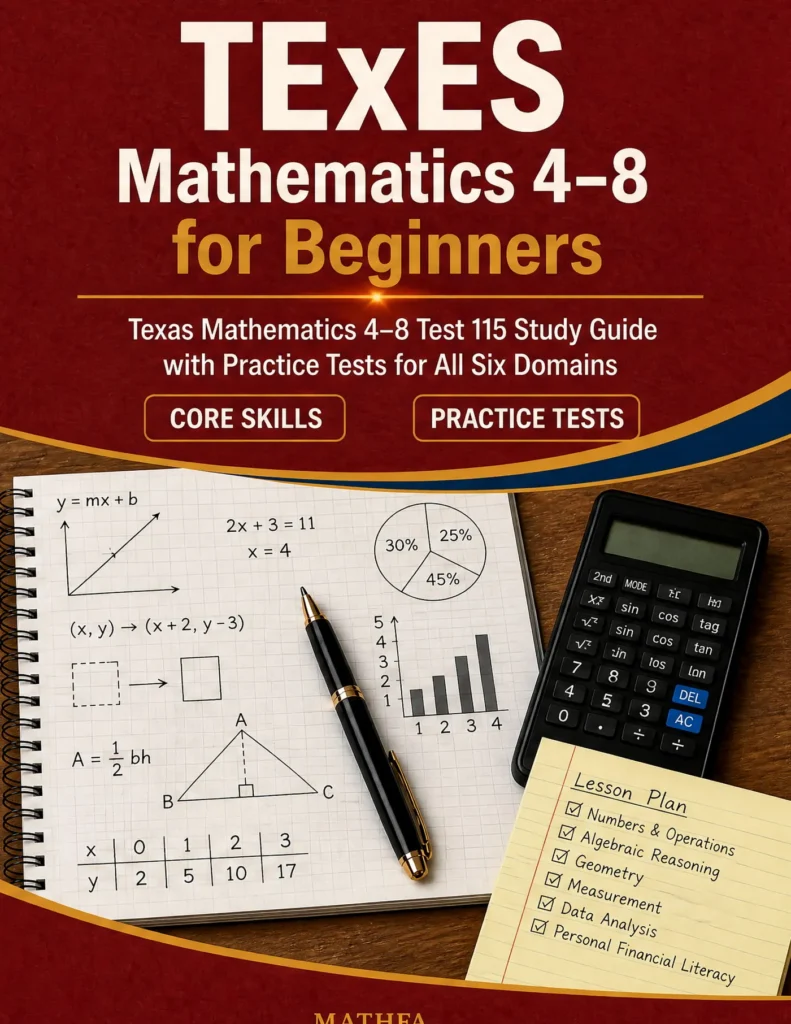 TExES Mathematics 4-8 for Beginners — TExES Mathematics 4-8 math study guide and practice tests book cover