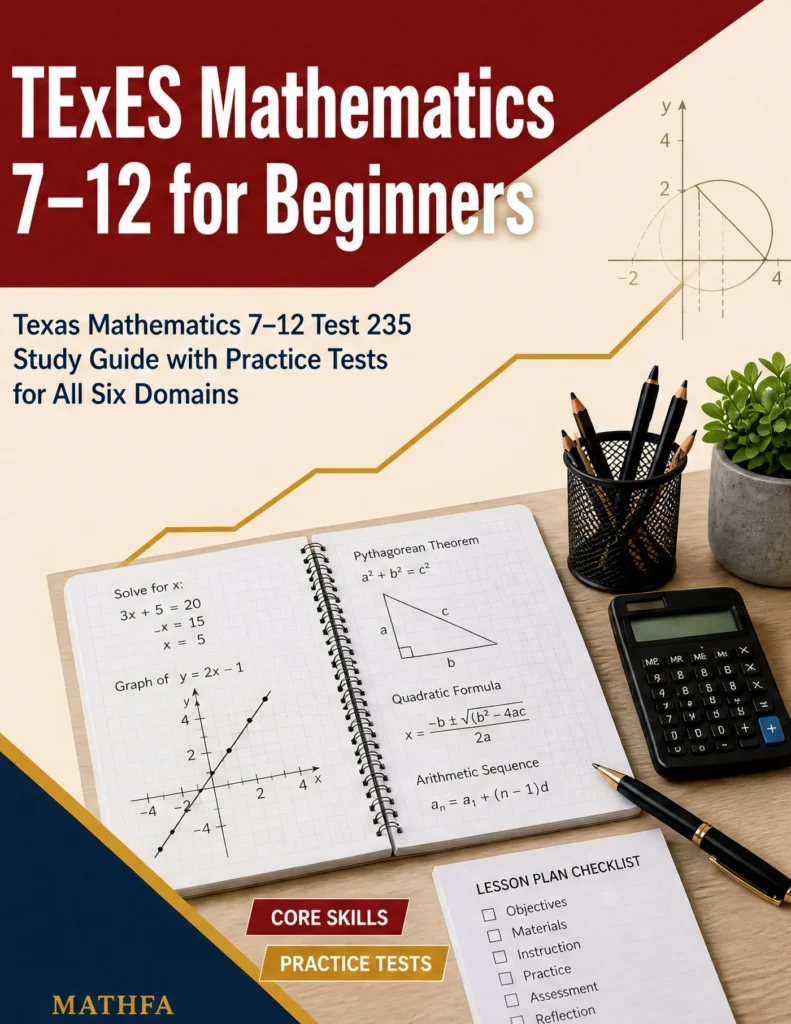 TExES Mathematics 7-12 for Beginners — TExES Mathematics 7-12 math study guide and practice tests book cover