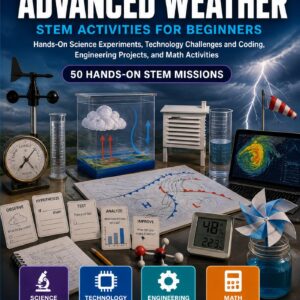 Advanced Weather STEM Activities for Beginners — book cover, Level D Innovators, Grades 6–8, 50 hands-on STEM missions