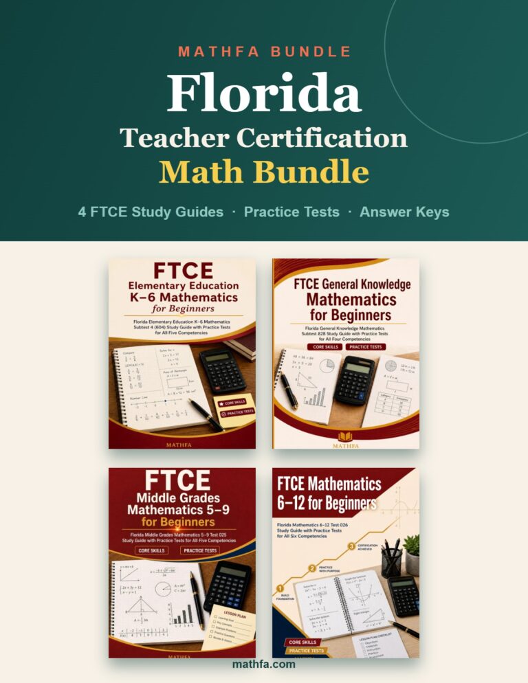 Florida Teacher Certification Math Bundle – 4 FTCE Study Guides & Practice Tests book cover