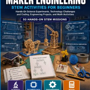 Maker Engineering STEM Activities for Beginners — book cover, Level D Innovators, Grades 6–8, 50 hands-on STEM missions