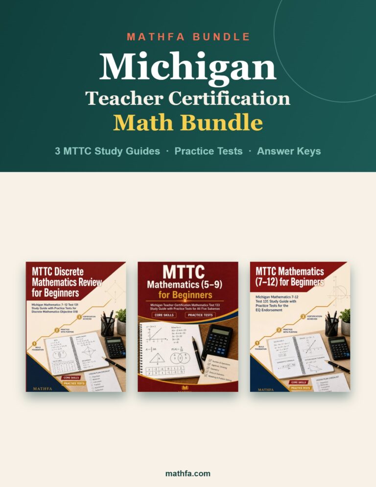 Michigan Teacher Certification Math Bundle – 3 MTTC Study Guides & Practice Tests book cover
