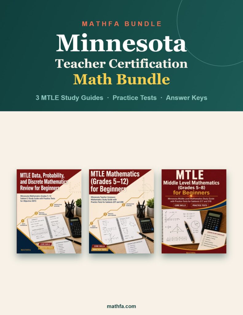 Minnesota Teacher Certification Math Bundle — 3 MTLE study guides with practice tests