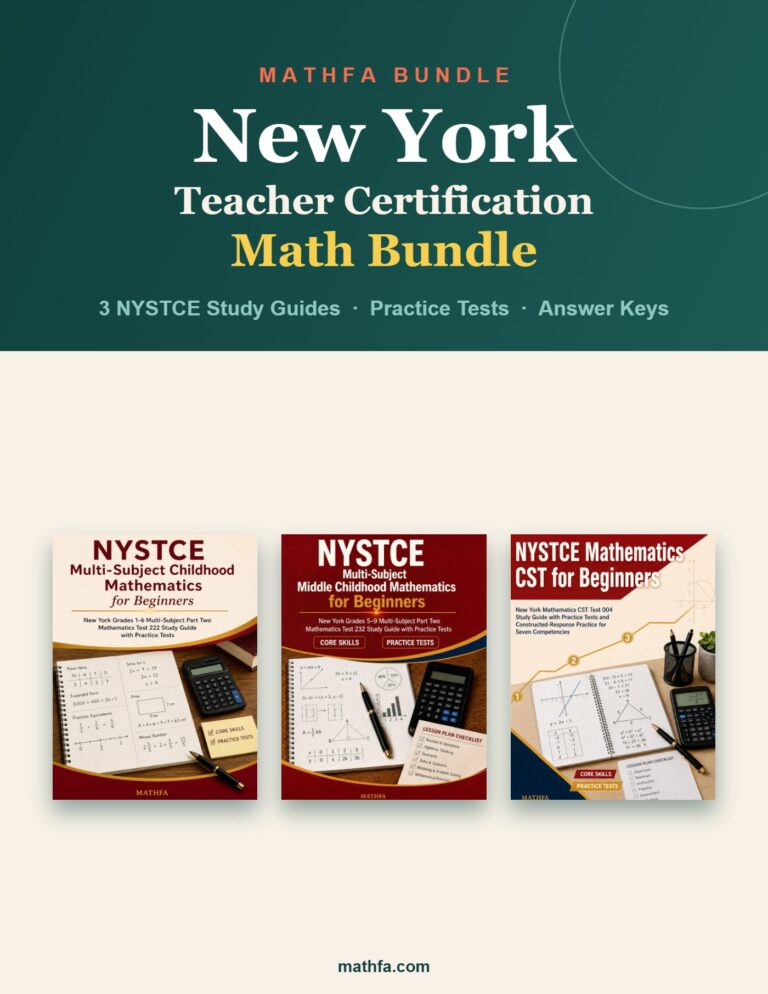 New York Teacher Certification Math Bundle – 3 NYSTCE Study Guides & Practice Tests book cover