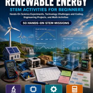 Renewable Energy STEM Activities for Beginners — book cover, Level D Innovators, Grades 6–8, 50 hands-on STEM missions