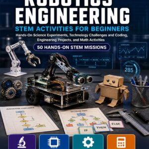 Robotics Engineering STEM Activities for Beginners — book cover, Level D Innovators, Grades 6–8, 50 hands-on STEM missions
