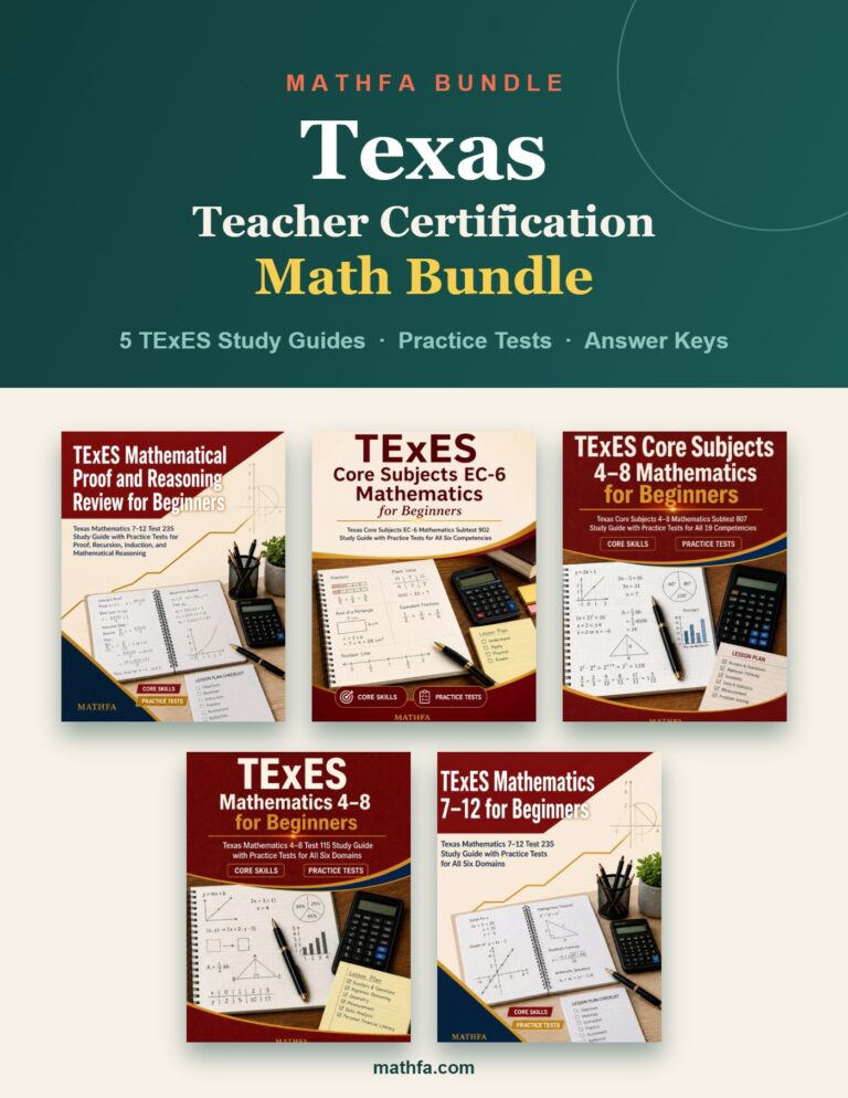 Texas Teacher Certification Math Bundle — 5 TExES study guides with practice tests