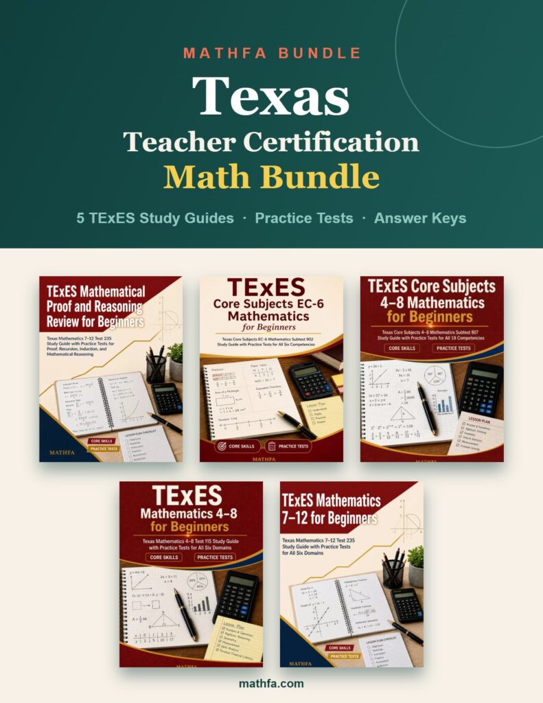 Texas Teacher Certification Math Bundle — 5 TExES study guides with practice tests